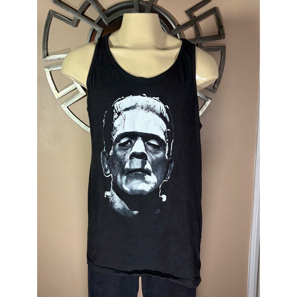 Frankenstein Horror Graphic Tank Top Mens XXL Black Cotton AMS Halloween